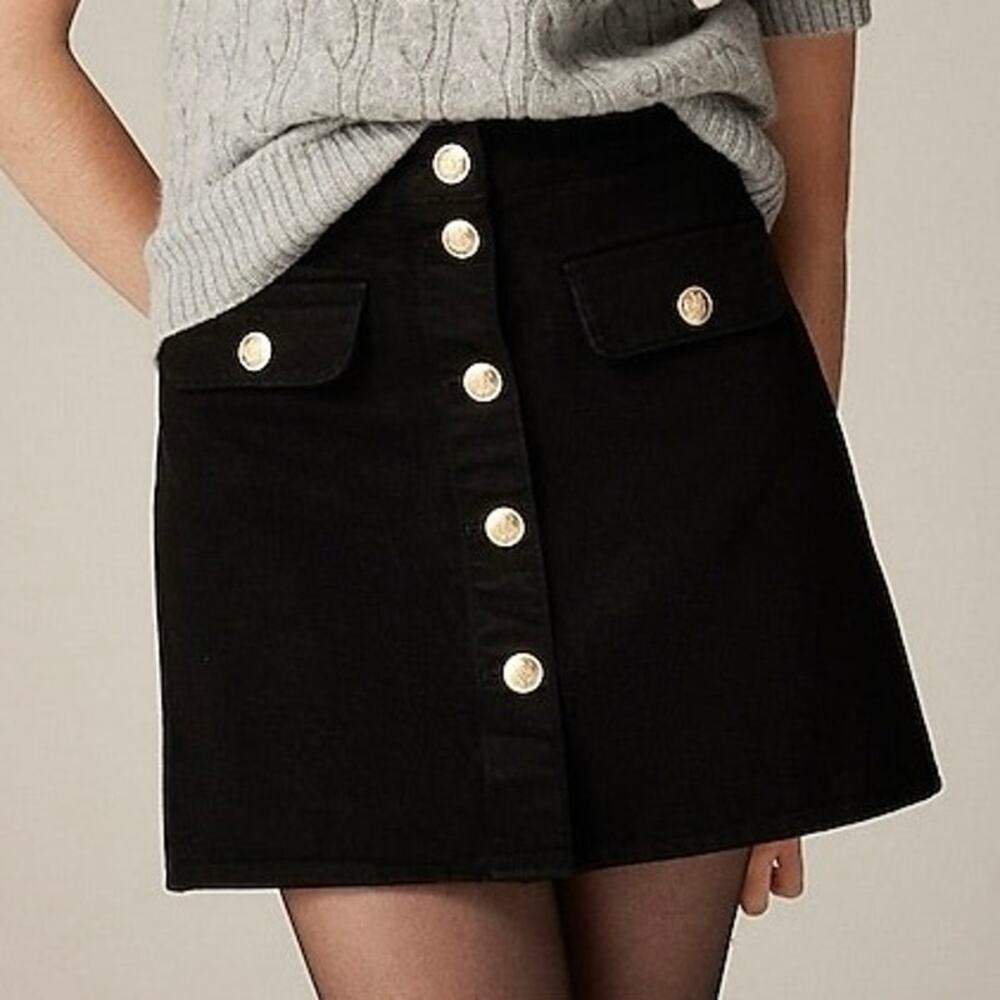 J Crew Women’s 4 Mini Skirt 100% Cotton Denim Gold Button Front Short
